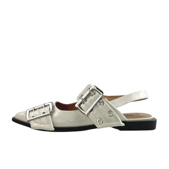 Steve Madden Graya White Patent Leather Studded Pointed Toe Slingback Flats 8 - Picture 1 of 7